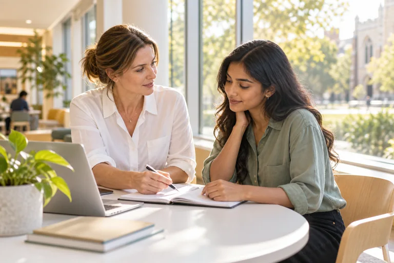 A student adviser listening to an adult learner